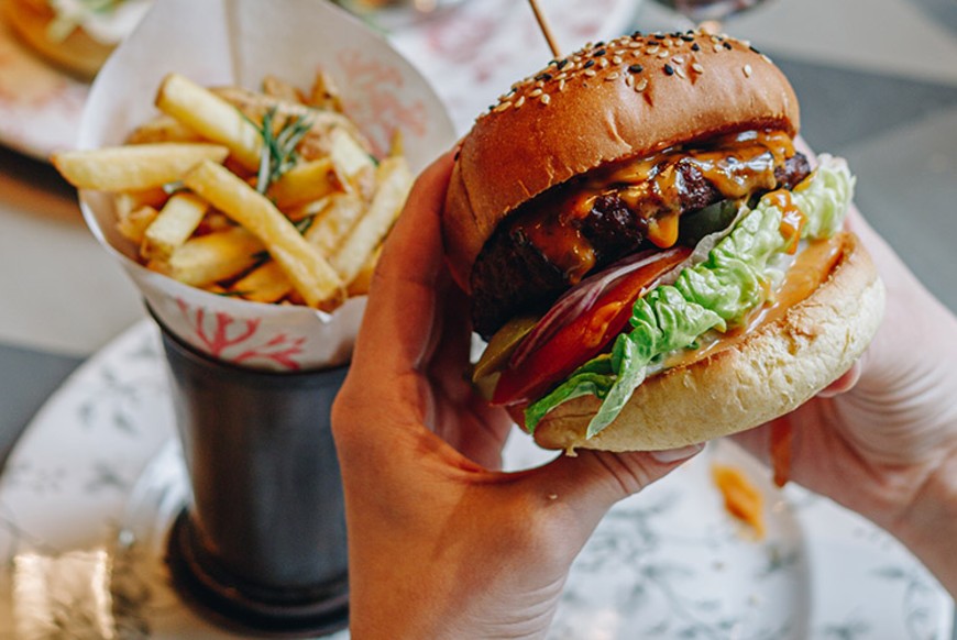 Burger and chips at Bill's Restaurant